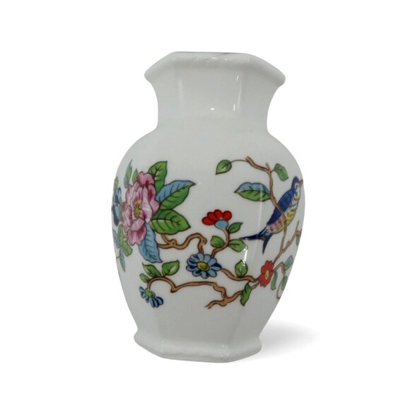 AYNSLEY PEMBROKE Hexagonal Small Vase Floral Bird England Vintage 3.5" - Picture 2 of 10